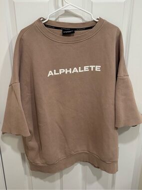 Alphalete 3/4 Sleeve Crewneck Tan White Workout Heavyweight Sweatshirt Mens XL